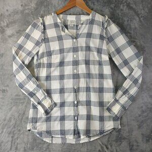 J. Crew Womens Ruffle Long Sleeve Button Down Top Shirt XS Navy White Preppy